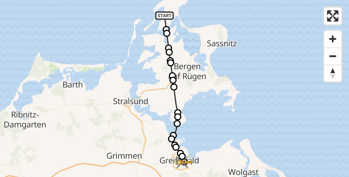 Flugroute Rettungshubschrauber Wiek - Greifswald Hospital, 12 März 2026, 15:59
