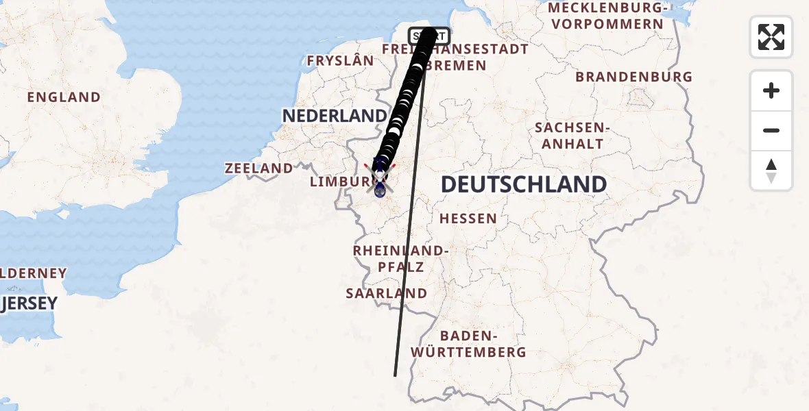 Flugroute Polizeihubschrauber Mariensiel - Düsseldorf Airport, 12 März 2026, 16:06