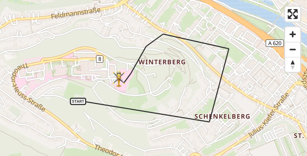 Flugroute Rettungshubschrauber Saarbrücken - Saarbrücken, 12 März 2026, 16:11
