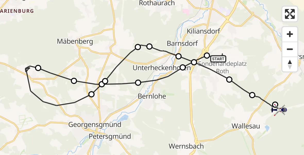 Flugroute Polizeihubschrauber Kiliansdorf - Roth, 12 März 2026, 16:13