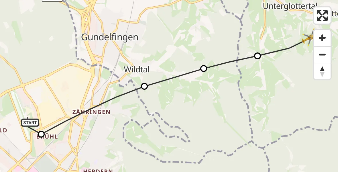 Flugroute Rettungshubschrauber Freiburg im Breisgau Airfield - Glottertal, 12 März 2026, 16:20