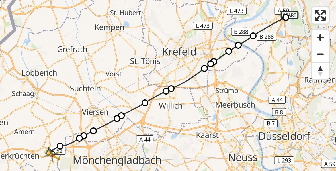 Flugroute Rettungshubschrauber Duisburg Air Rescue Heliport (Christoph 9) - Waldniel, 12 März 2026, 16:22
