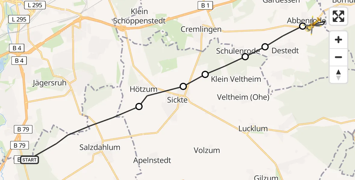 Flugroute Rettungshubschrauber Wolfenbüttel - Abbenrode, 12 März 2026, 16:41