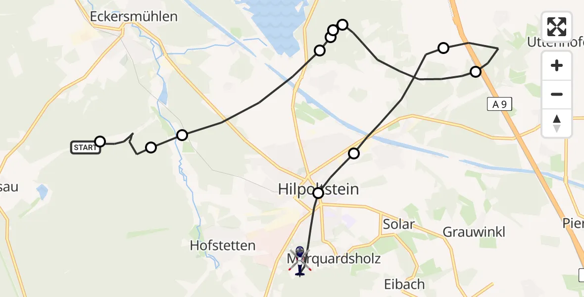 Flugroute Polizeihubschrauber Roth - Marquardsholz, 12 März 2026, 16:45