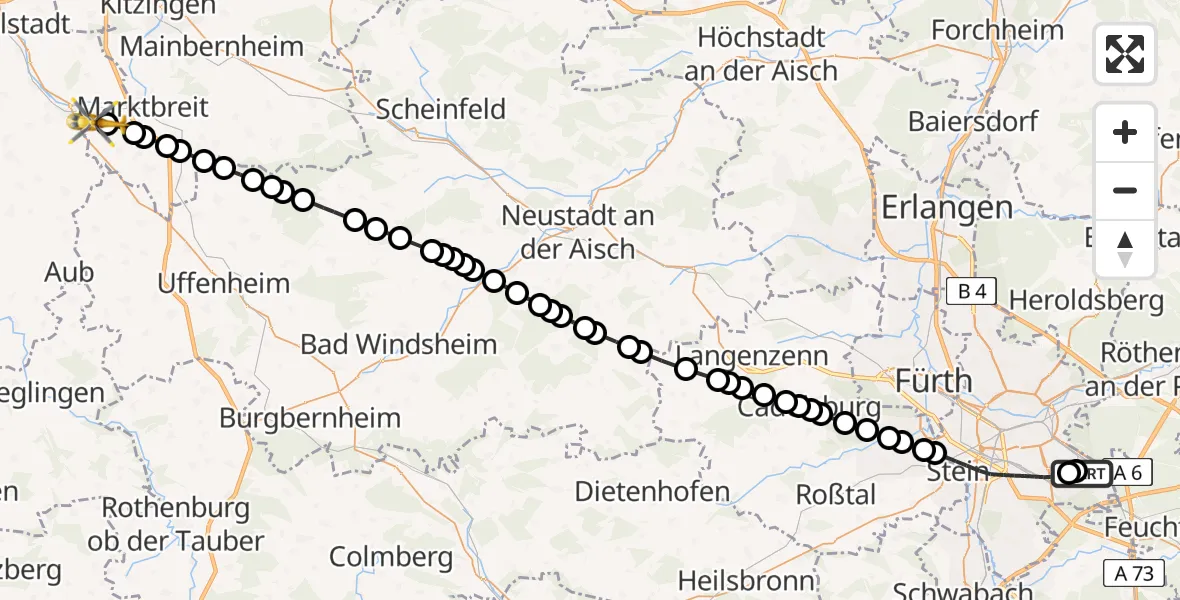 Routekaart van de vlucht: Rettungshubschrauber nach Marktbreit