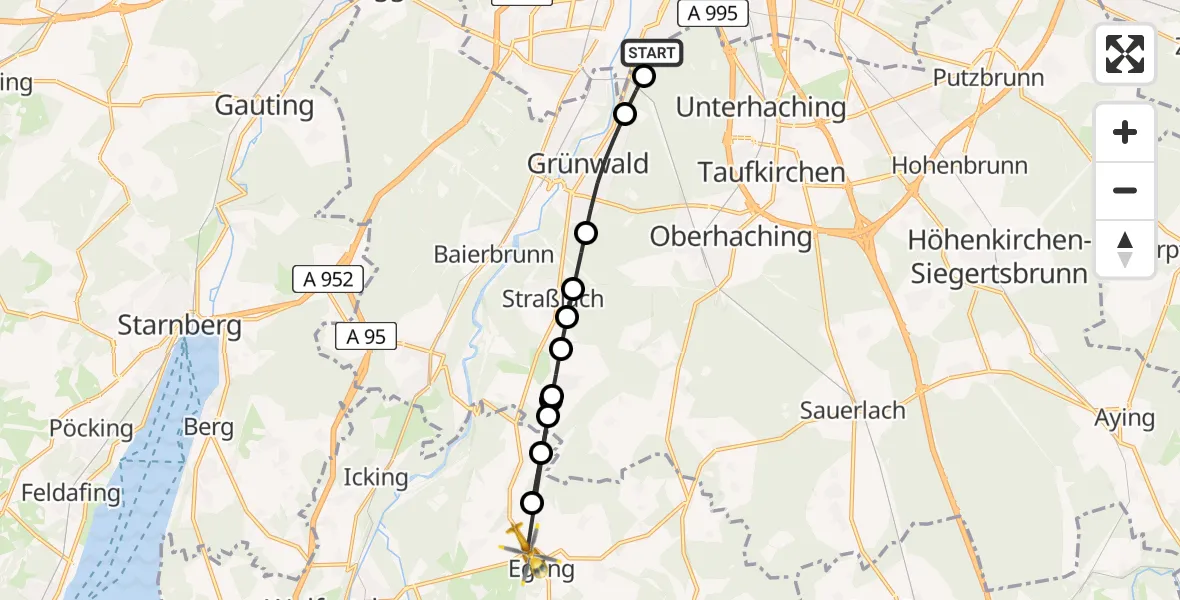 Flugroute Rettungshubschrauber ADAC Air Rescue Center Heliport (Christoph 1) - Dettenhausen, 12 März 2026, 16:55