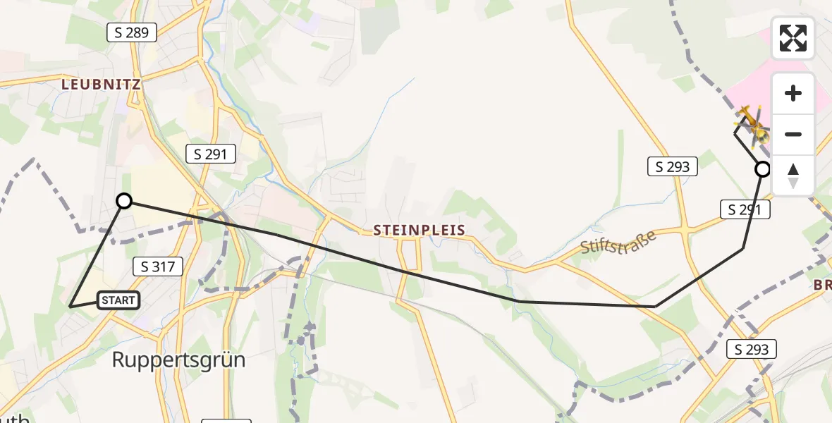 Routekaart van de vlucht: Rettungshubschrauber nach ADAC Air Rescue Station Zwickau Heliport