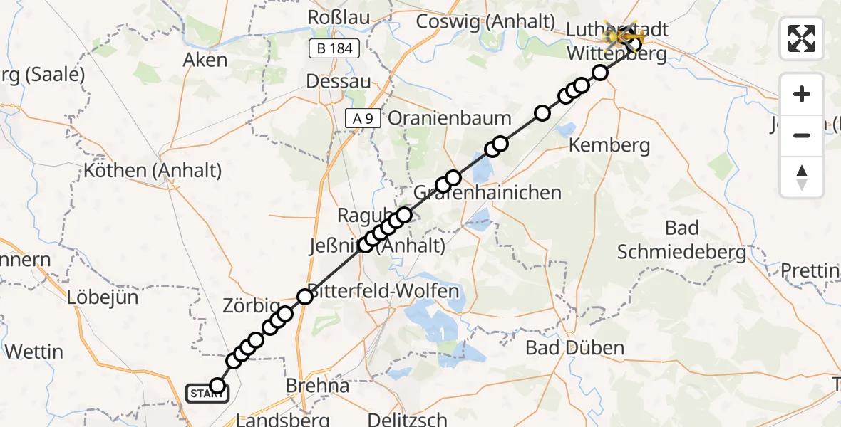 Routekaart van de vlucht: Ambulanzhubschrauber nach Paul-Gerhardt-Stift Evangelical Hospital
