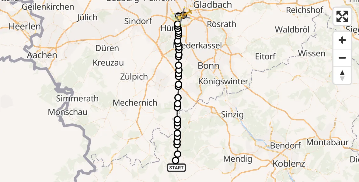 Routekaart van de vlucht: Rettungshubschrauber nach Innenstadt, Rothgerberbach