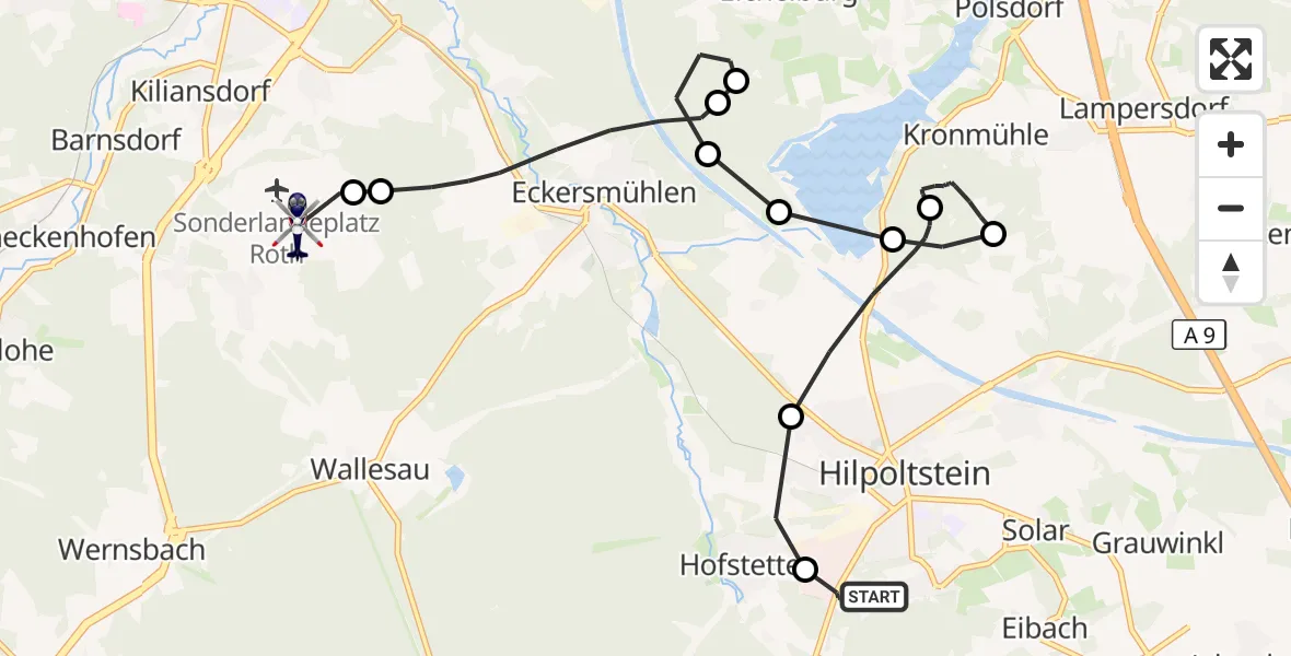 Flugroute Polizeihubschrauber Marquardsholz - Roth Airfield, 12 März 2026, 17:21
