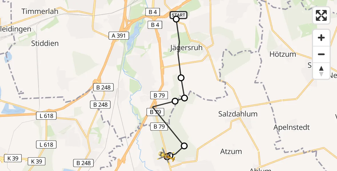 Flugroute Rettungshubschrauber Südstadt-Rautheim-Mascherode - Wolfenbüttel Municipal Hospital Heliport (Christoph 30), 12 März 2026, 17:27