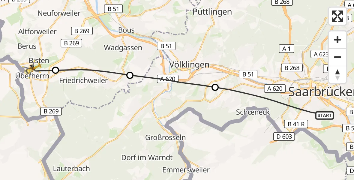 Routekaart van de vlucht: Rettungshubschrauber nach Überherrn, Langwies