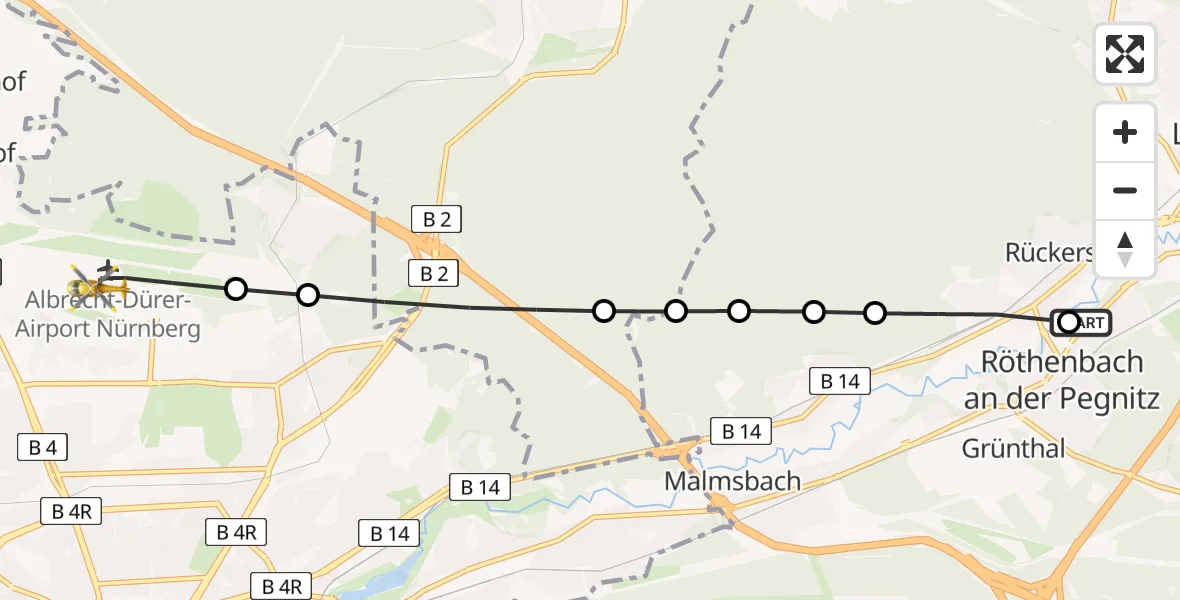 Routekaart van de vlucht: Rettungshubschrauber nach Nuremberg Airport