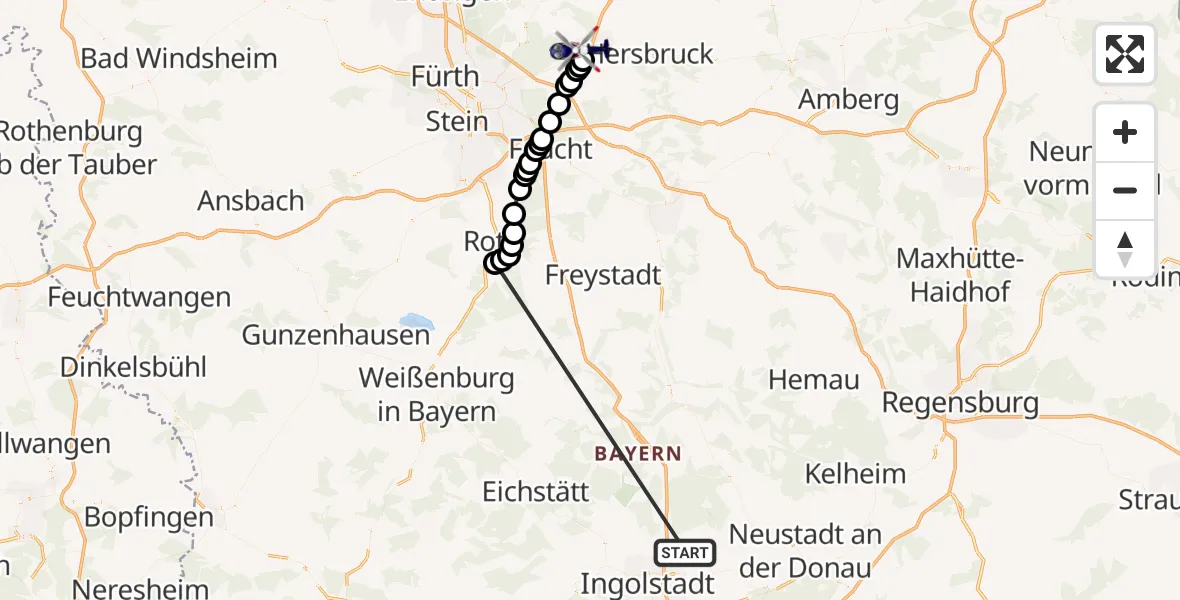 Routekaart van de vlucht: Polizeihubschrauber nach Lauf an der Pegnitz, Altung