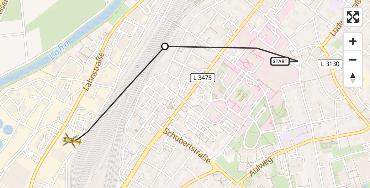Flugroute Rettungshubschrauber Gießen University Hospital - Gießen, 12 März 2026, 19:06