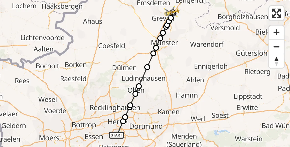 Flugroute Ambulanzhubschrauber Bochum - Christoph  Westfalen-ADAC, 12 März 2026, 19:47