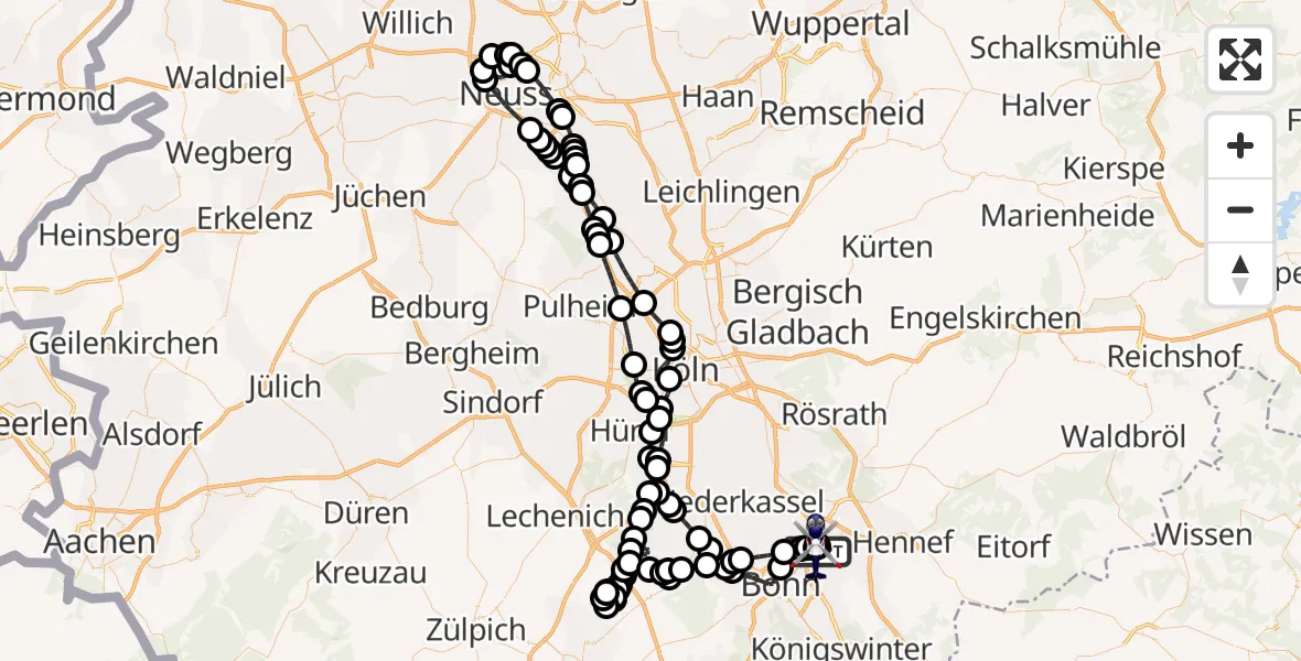 Routekaart van de vlucht: Polizeihubschrauber nach Sankt Augustin, Richthofenstraße