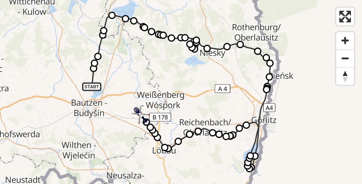 Routekaart van de vlucht: Polizeihubschrauber nach Hochkirch, Rodewitz