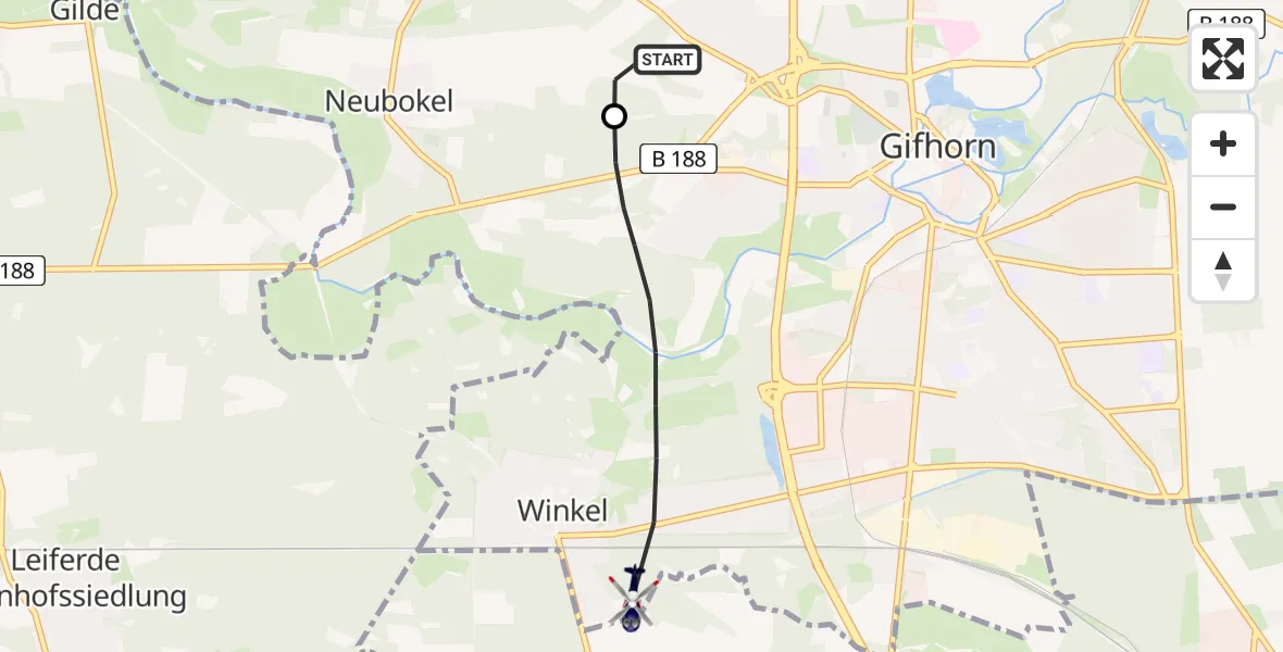 Flugroute Polizeihubschrauber Gifhorn Federal Police Heliport - Gifhorn, 12 März 2026, 23:22