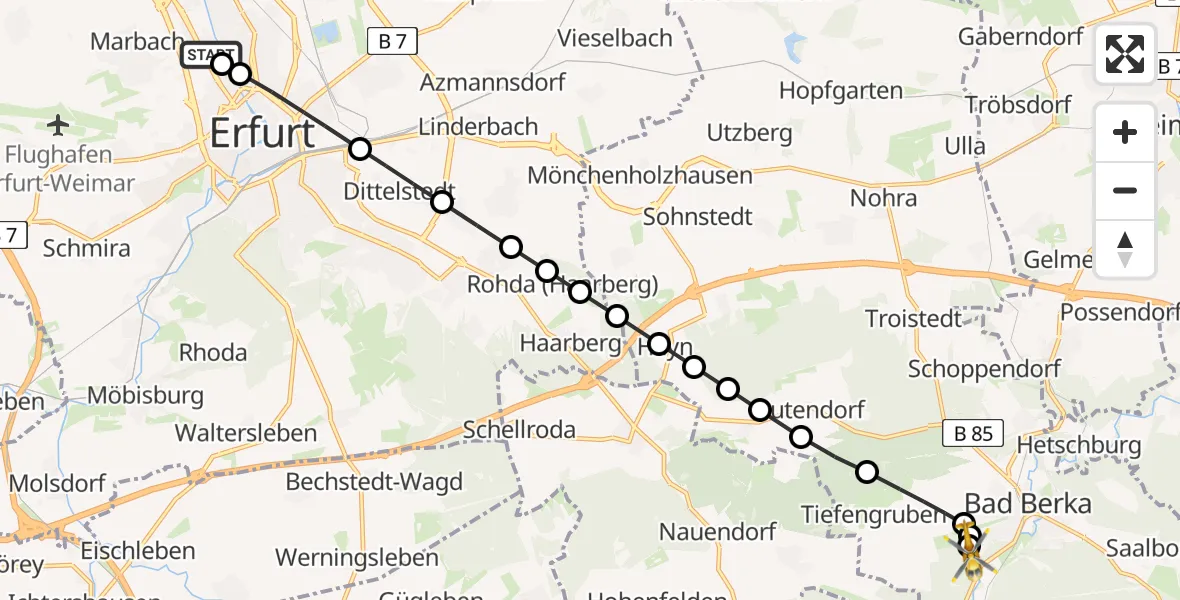 Routekaart van de vlucht: Ambulanzhubschrauber nach Bad Berka Central Hospital
