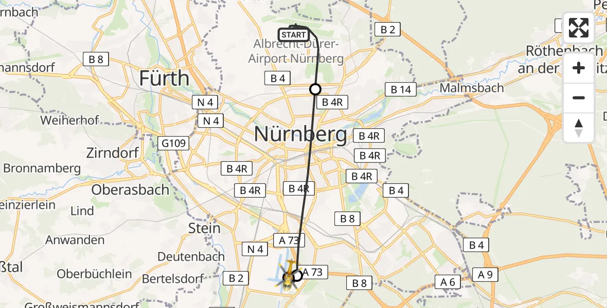 Routekaart van de vlucht: Rettungshubschrauber nach Nürnberg, Europakai