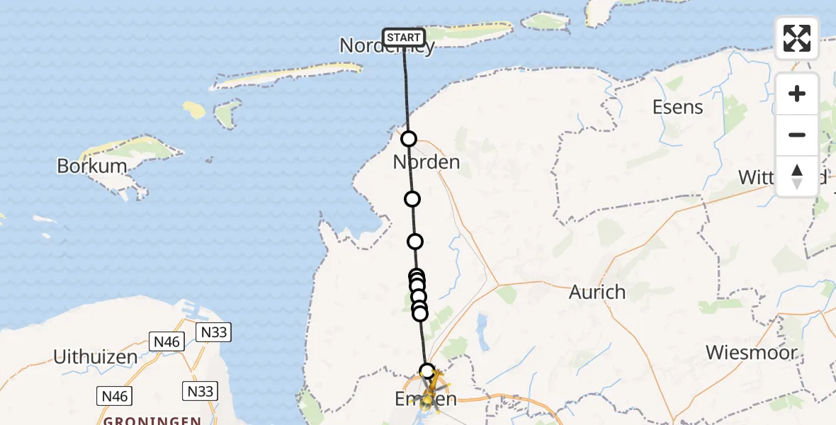 Routekaart van de vlucht: Rettungshubschrauber nach Emden, Bolardusstraße
