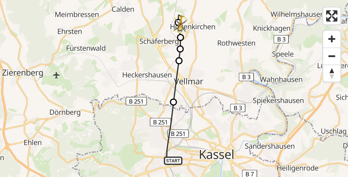 Flugroute Rettungshubschrauber Kassel - Hohenkirchen, 13 März 2026, 06:38