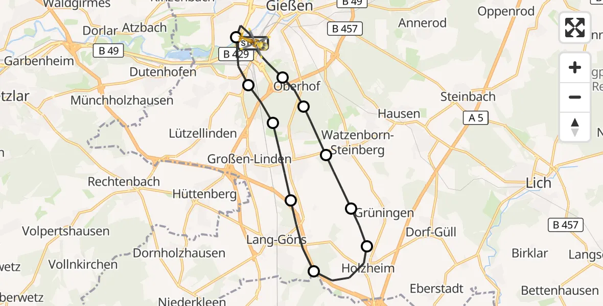 Flugroute Rettungshubschrauber Gießen - Gießen, 13 März 2026, 06:51