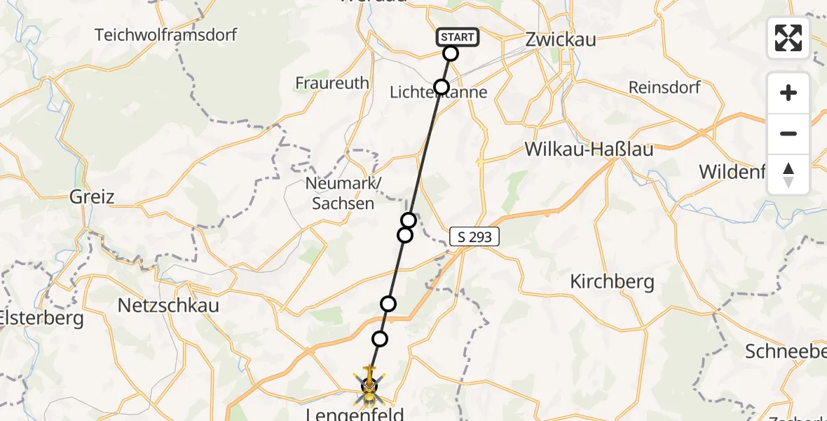 Routekaart van de vlucht: Rettungshubschrauber nach Lengenfeld, Polenzstraße