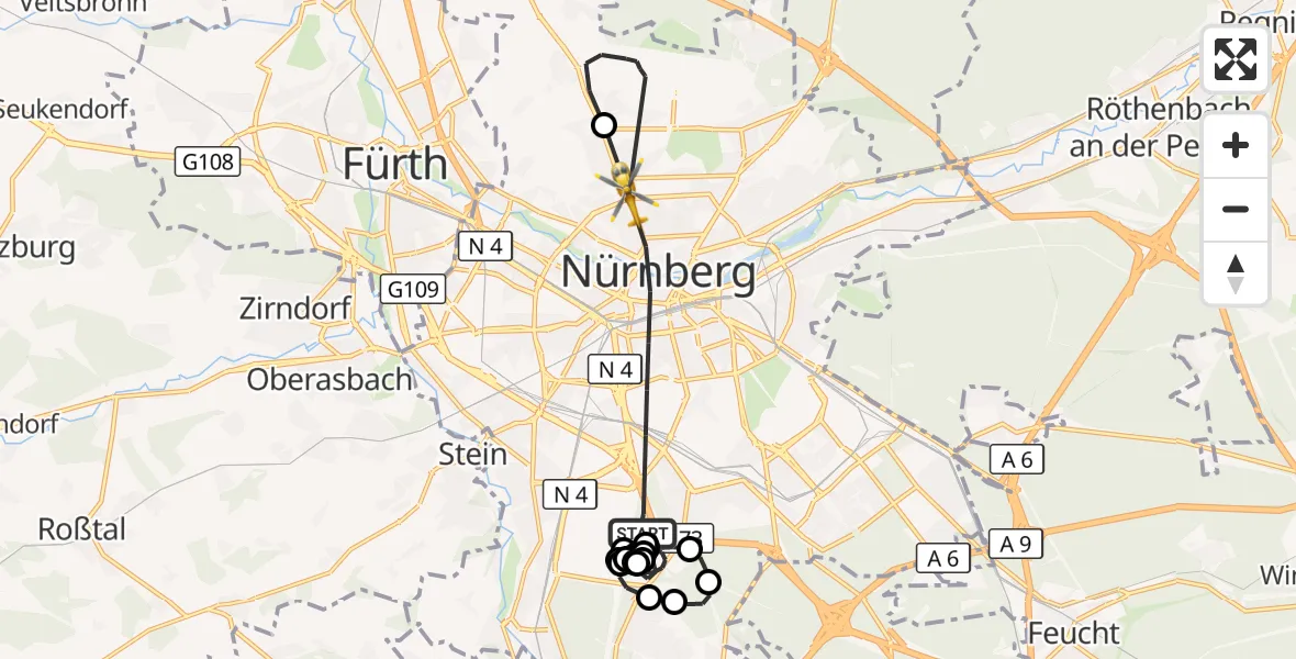 Flugroute Rettungshubschrauber Nürnberg - Nürnberg, 13 März 2026, 07:03