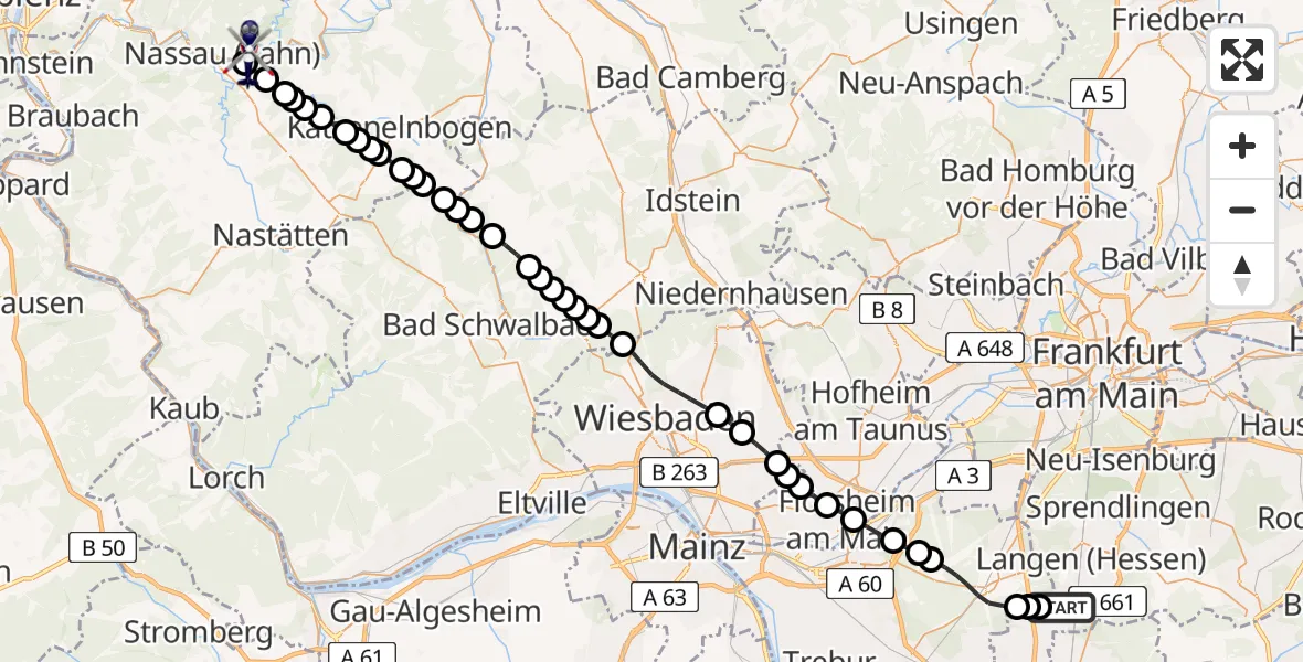 Flugroute Polizeihubschrauber Frankfurt-Egelsbach Airport - Nassau, 13 März 2026, 07:25