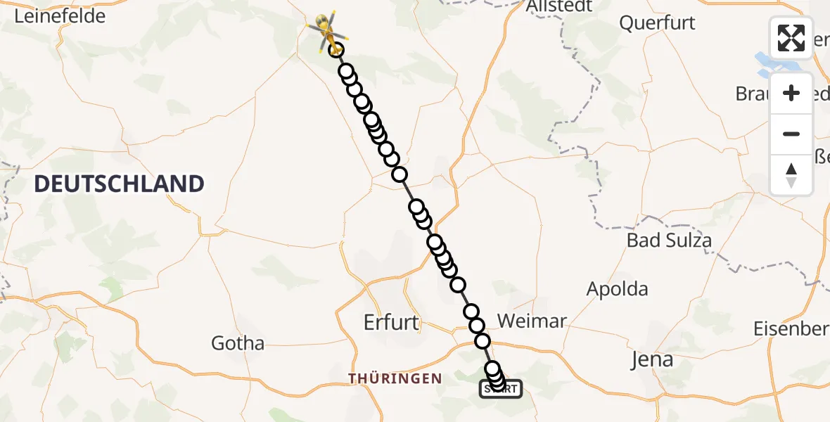 Routekaart van de vlucht: Ambulanzhubschrauber nach Sondershausen, Justus-von-Liebig-Straße