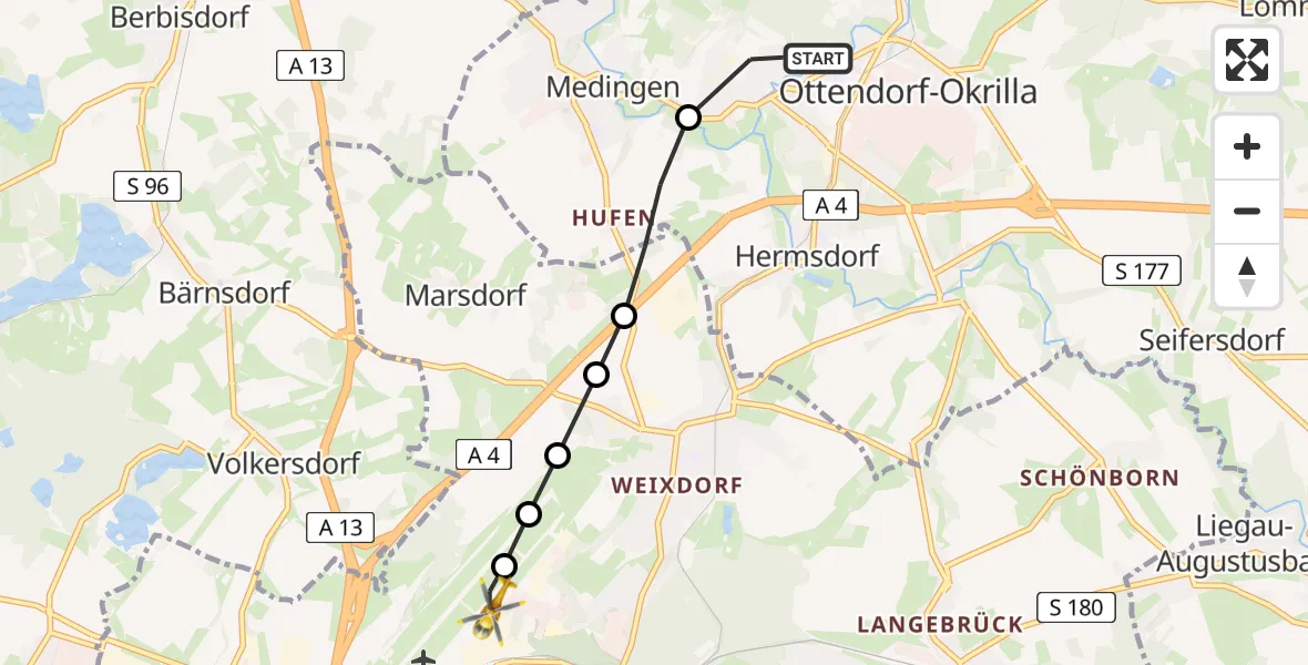 Routekaart van de vlucht: Rettungshubschrauber nach Dresden Federal Police Heliport