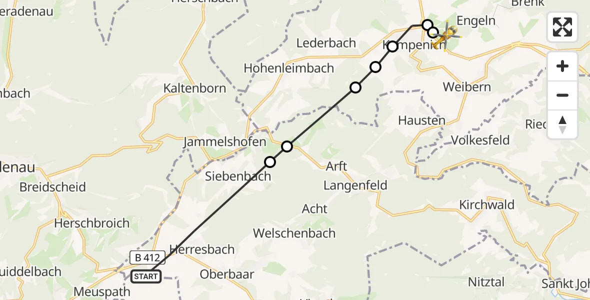 Flugroute Ambulanzhubschrauber Döttingen - Engeln, 13 März 2026, 07:52