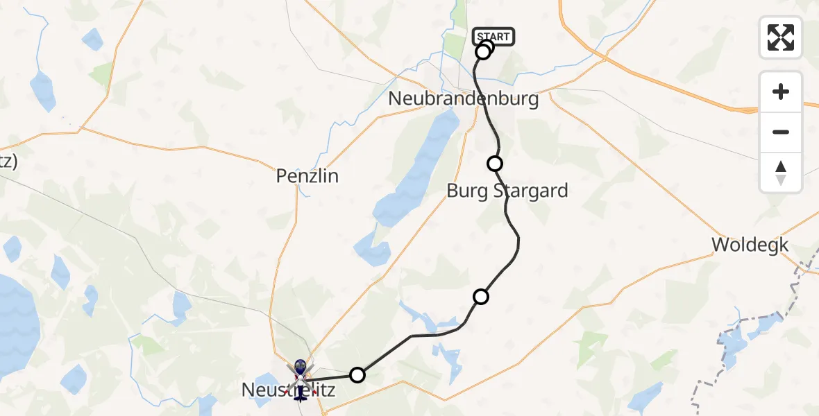 Flugroute Polizeihubschrauber Neubrandenburg Trollenhagen Airport - Neustrelitz, 13 März 2026, 07:55