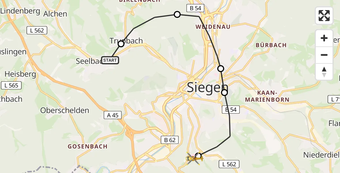 Routekaart van de vlucht: Rettungshubschrauber nach Evangelisches Jung-Stilling Hospital