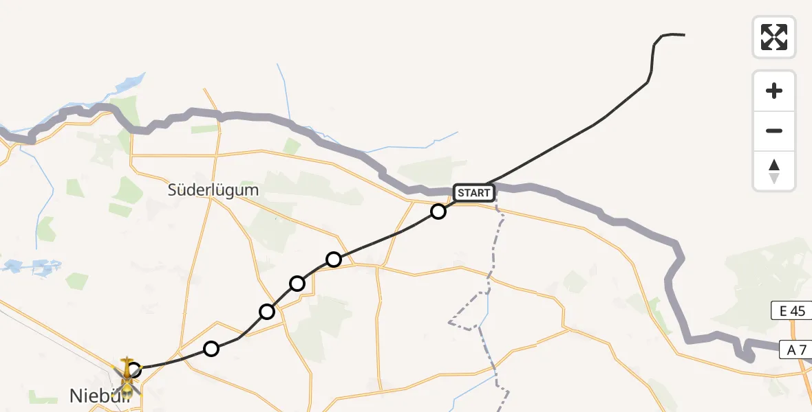 Routekaart van de vlucht: Rettungshubschrauber nach Niebüll, Gather Landstraße