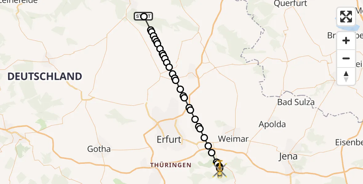 Flugroute Ambulanzhubschrauber Sondershausen - Bad Berka Central Hospital, 13 März 2026, 08:14