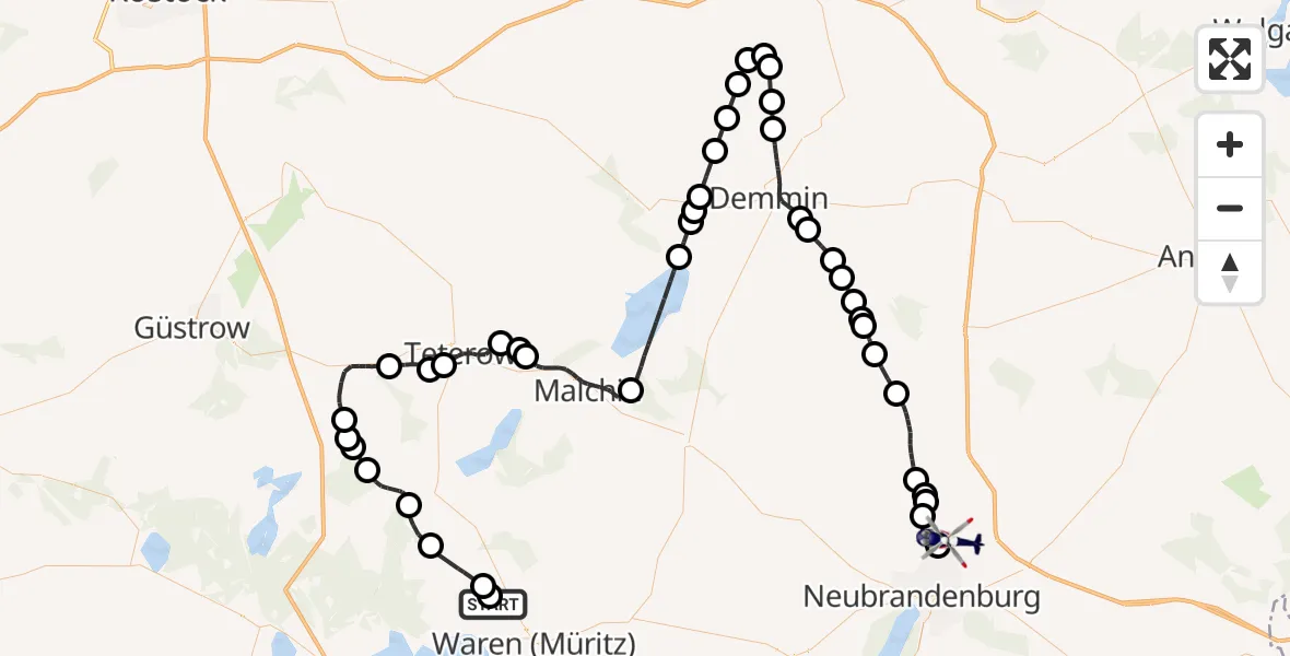 Routekaart van de vlucht: Polizeihubschrauber nach Neubrandenburg Trollenhagen Airport