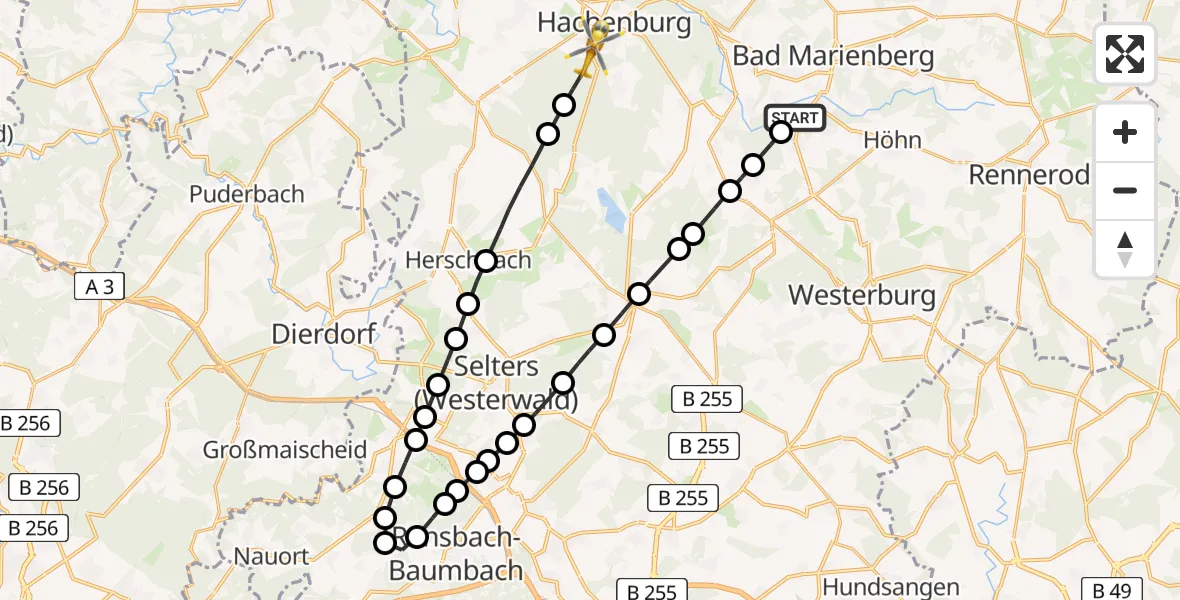 Flugroute Rettungshubschrauber Hahn bei Marienberg - Hachenburg, 13 März 2026, 08:38