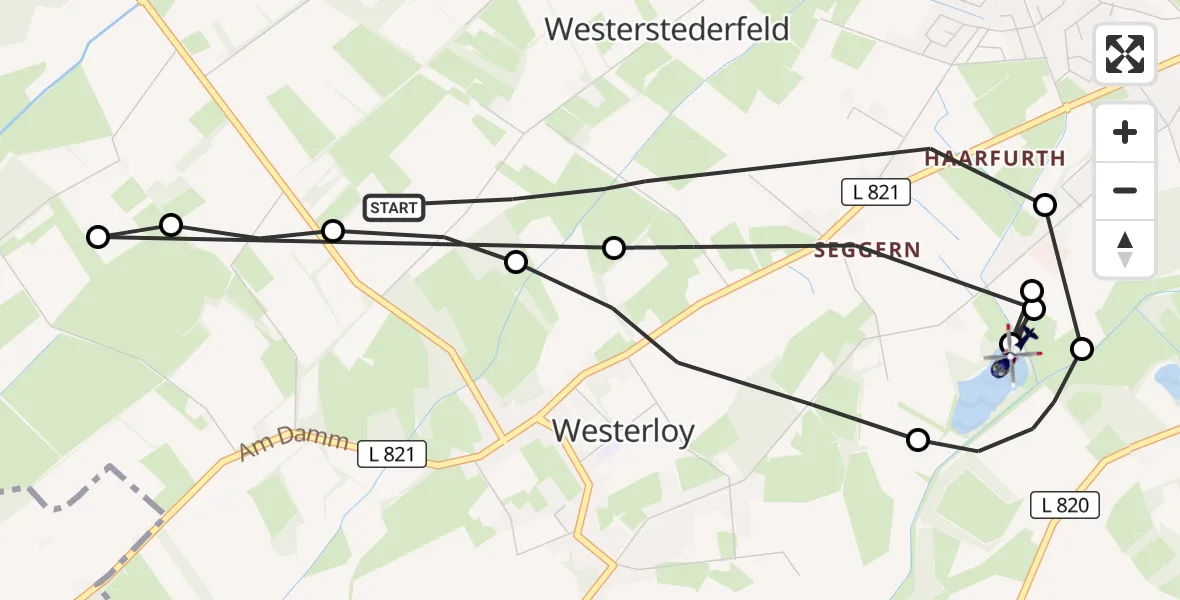 Flugroute Polizeihubschrauber Westerstederfeld - Westerstederfeld, 13 März 2026, 08:38