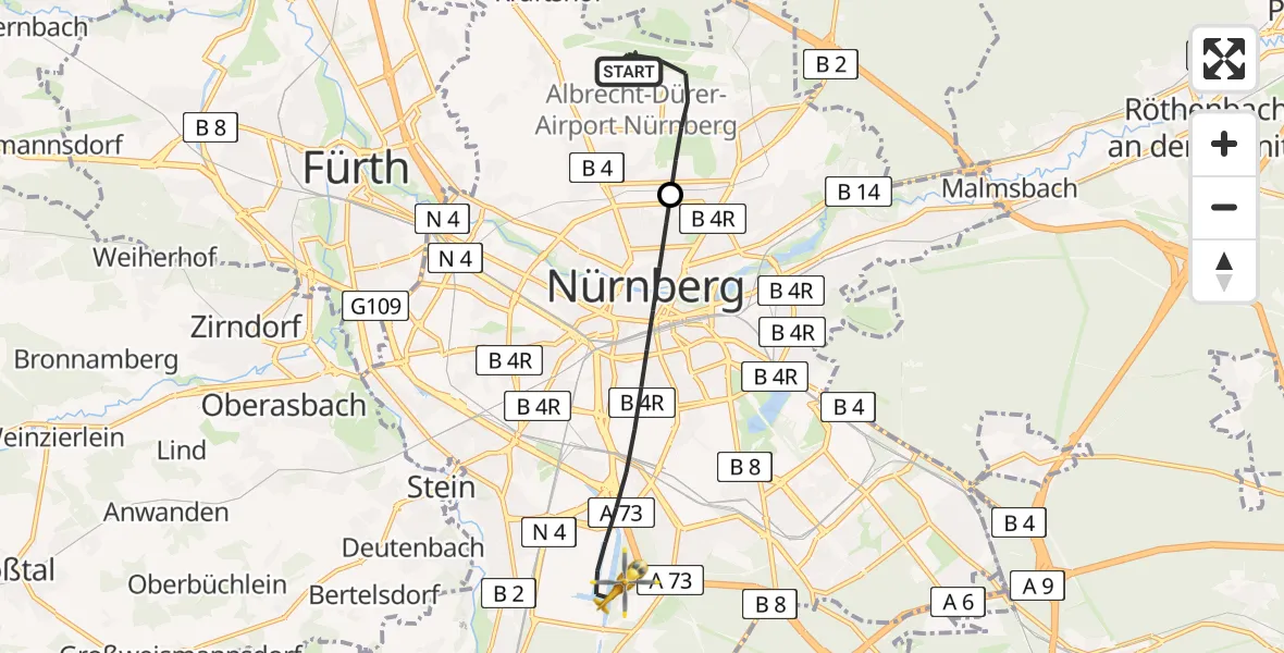 Flugroute Rettungshubschrauber Nuremberg Airport - Nürnberg, 13 März 2026, 08:40