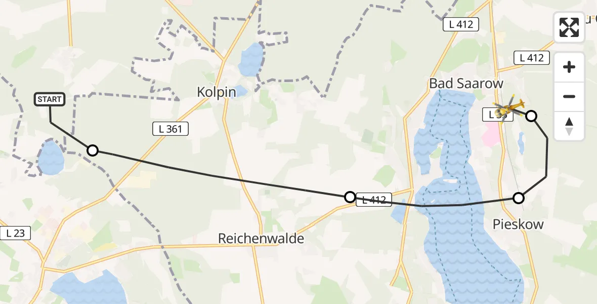 Flugroute Rettungshubschrauber Markgrafpieske - Bad Saarow, 13 März 2026, 08:44