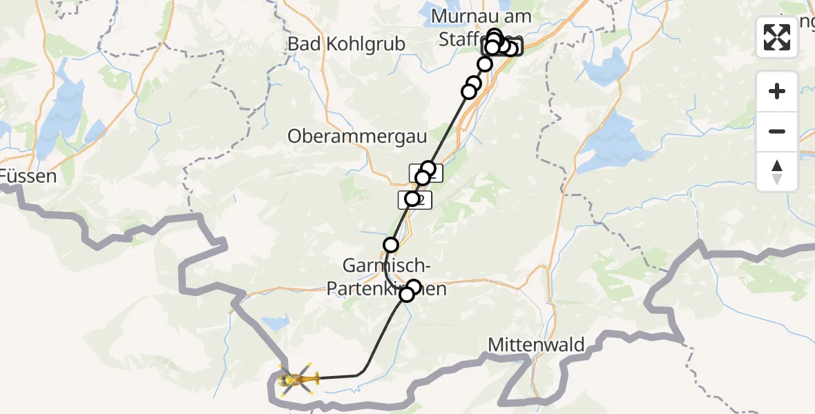Flugroute Rettungshubschrauber Hechendorf - Garmisch-Partenkirchen, 13 März 2026, 08:51
