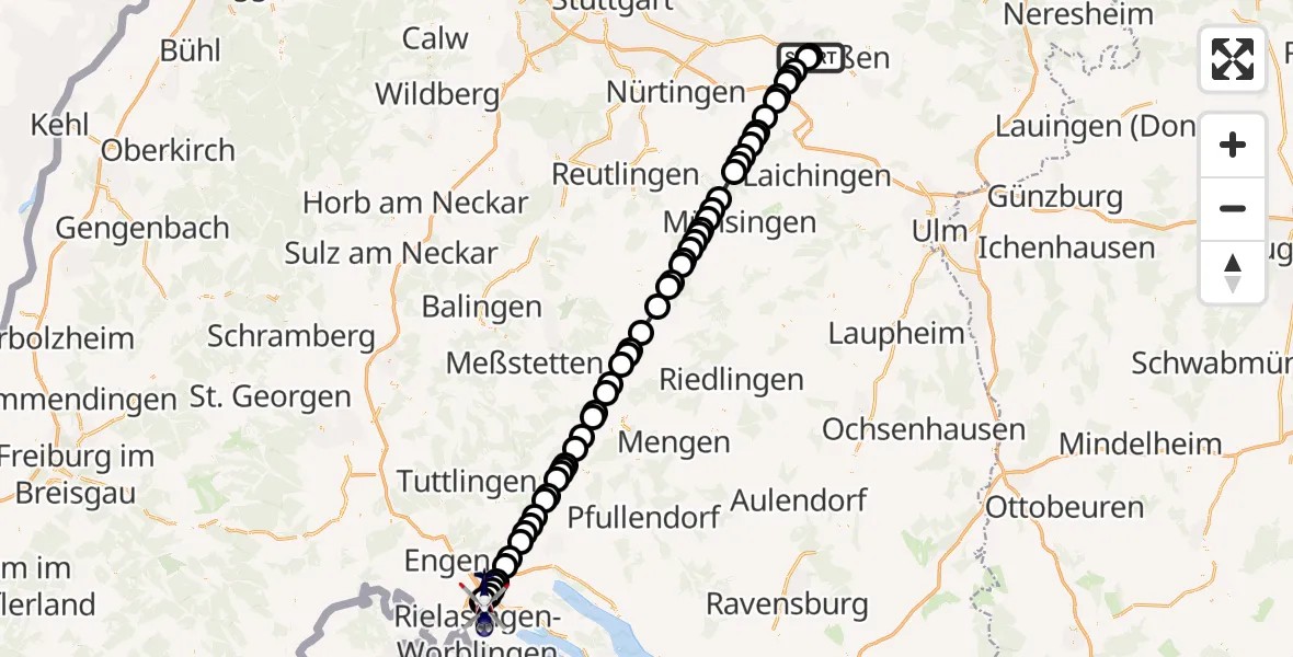 Flugroute Polizeihubschrauber Holzheim - Friedingen, 13 März 2026, 08:53