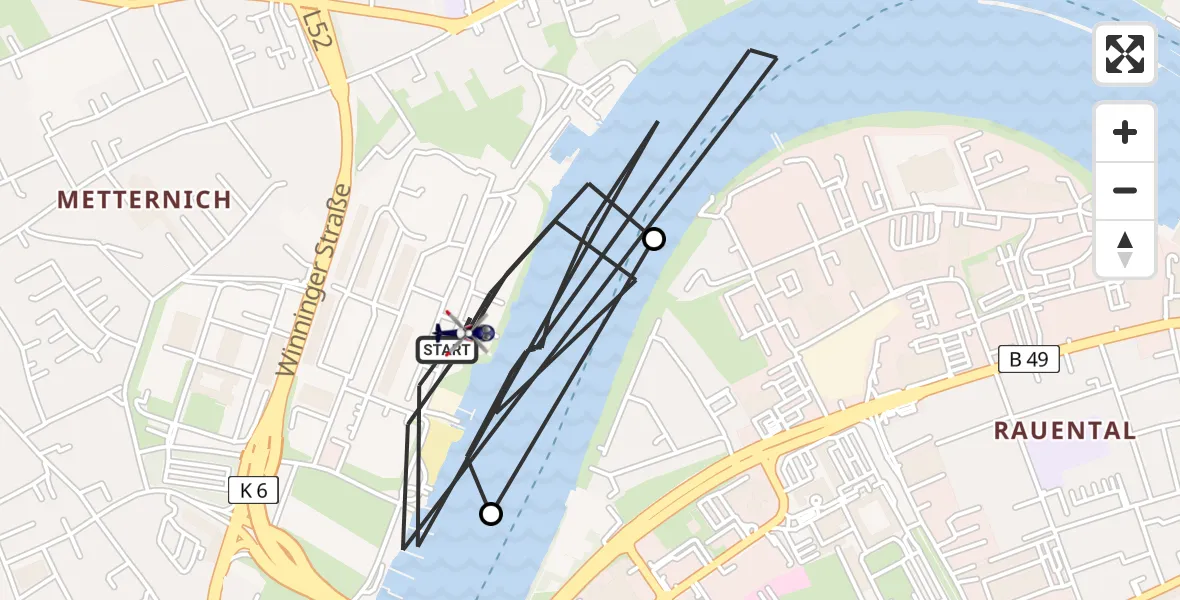 Flugroute Polizeihubschrauber Koblenz - Koblenz, 13 März 2026, 08:55
