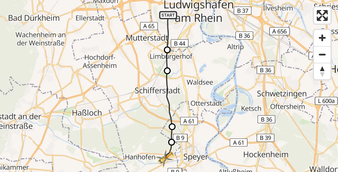 Flugroute Rettungshubschrauber Ludwigshafen am Rhein - Dudenhofen, 13 März 2026, 09:03