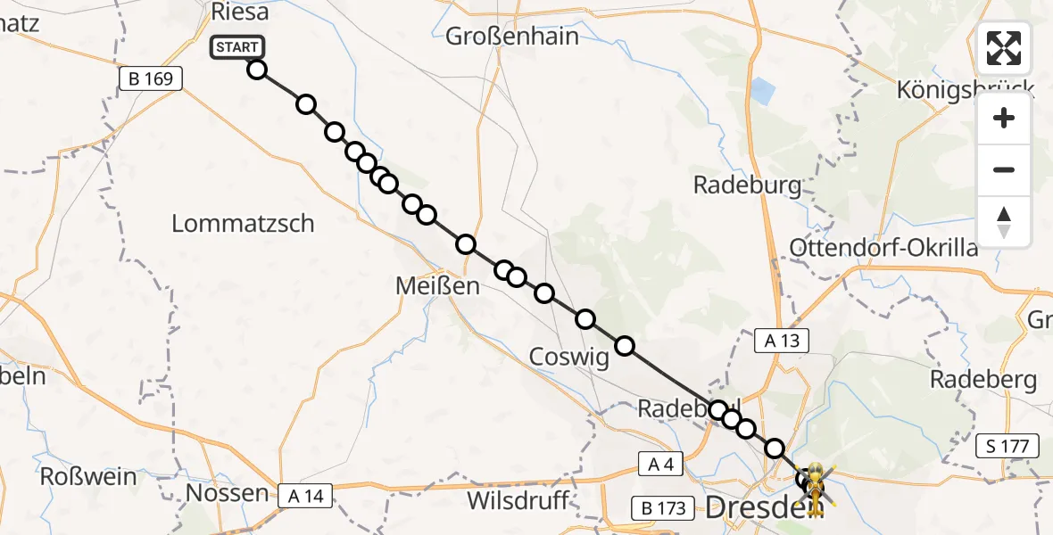 Routekaart van de vlucht: Rettungshubschrauber nach Dresden University Hospital