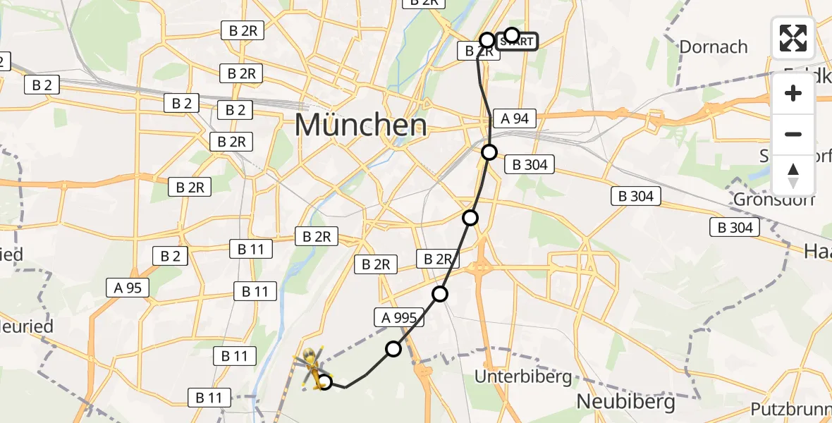 Routekaart van de vlucht: Rettungshubschrauber nach ADAC Air Rescue Center Heliport (Christoph 1)