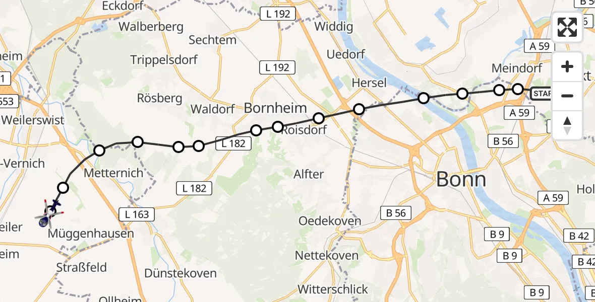 Flugroute Polizeihubschrauber Sankt Augustin - Weilerswist UL, 13 März 2026, 09:12